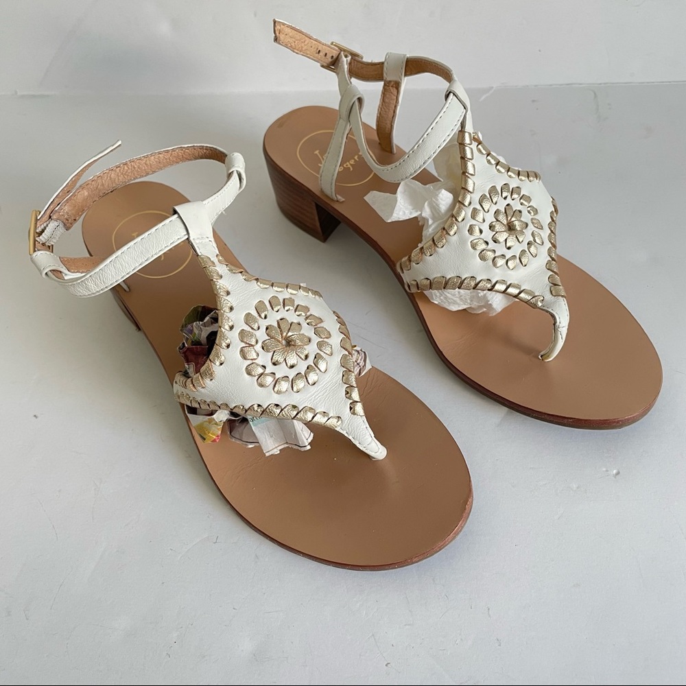 Jack Rogers White and Gold Sandals